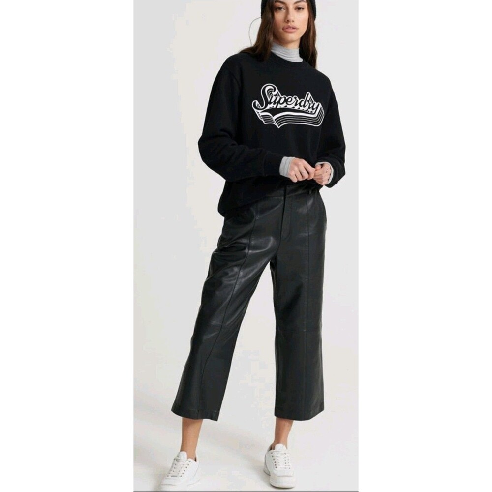 SUPERDRY Women's Graphic Crew Neck Sweater US 10 Small Black Glitter